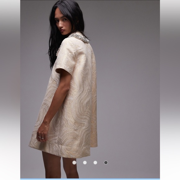 & Other Stories jacquard mini swing dress with embellished collar GOLD-Size US 6 - Picture 3 of 8